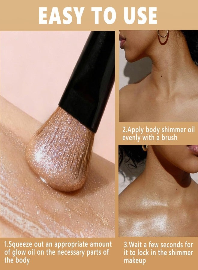 afmicat Shimmer Body Oil with Vitamin E, Body Glow Oil for Women, Long Lasting Waterproof & Moisturize for All Skin, Liquid Highlighter Makeup with Brush, Travel Size for Date, Wedding, Party, Rose Gold - Image 5